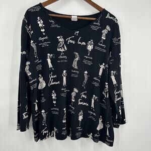 Jess Jane Tee Shirt Top Womens Large Black Fashion Glamour Diva Art Casual‎